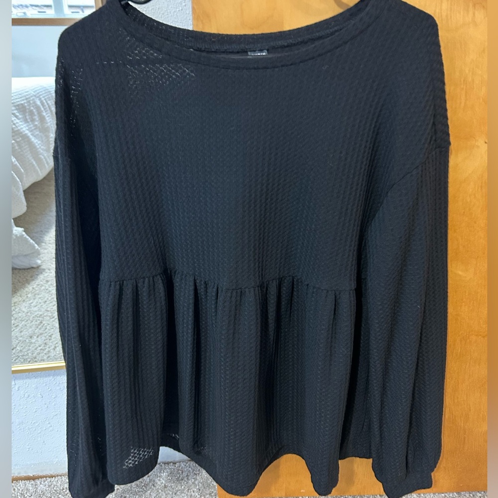 Waffle Knit Black Peplum Shirt